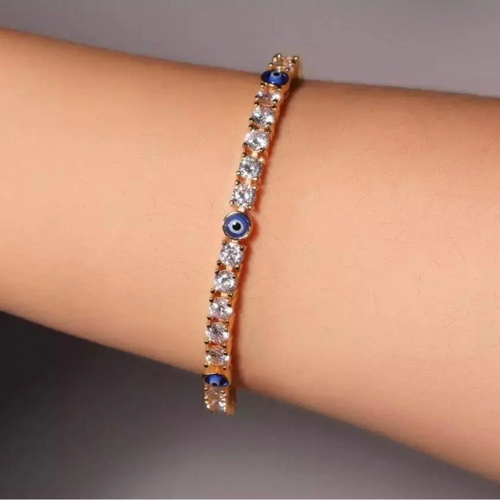 Gold and Blue Evil Eye Bracelet 8inch